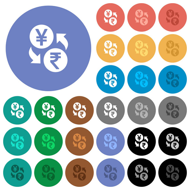 Yen Rupie scambio di denaro rotondo piatto multi icone colorate
 - Vettoriali, immagini