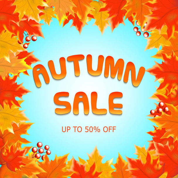 Progettazione vettoriale vendita autunno con testo di vendita autunno in backgroun blu
 - Vettoriali, immagini