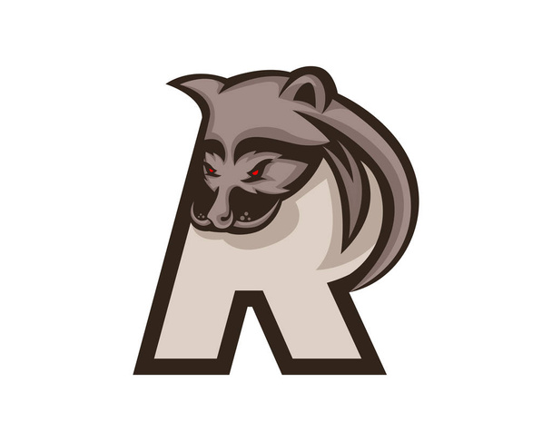 Modern Raccoon R Letter Alphabet Sports Logo - ベクター画像