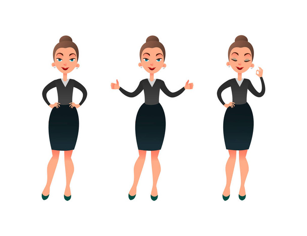 A set of young successful businesswoman showing thumbs up, sign ok. - Vector, Image