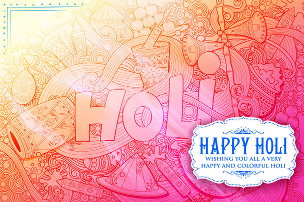 Feliz Holi Doodle fundo para o Festival de Cores celebração cumprimentos
 - Vetor, Imagem