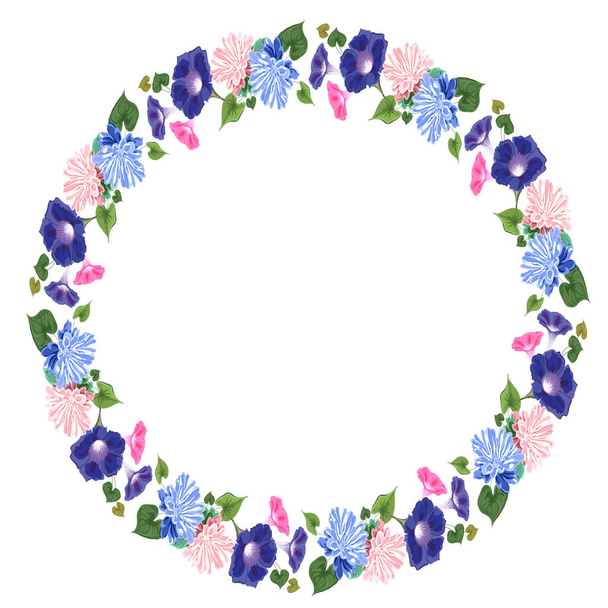 flowers conw aster round frame - Vettoriali, immagini