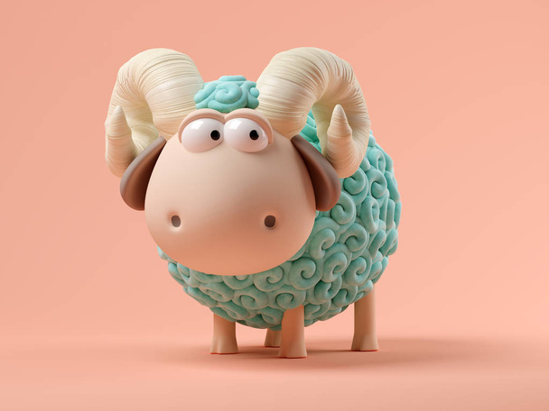 Blue sheep on pink background 3D illustration - Fotografie, Obrázek