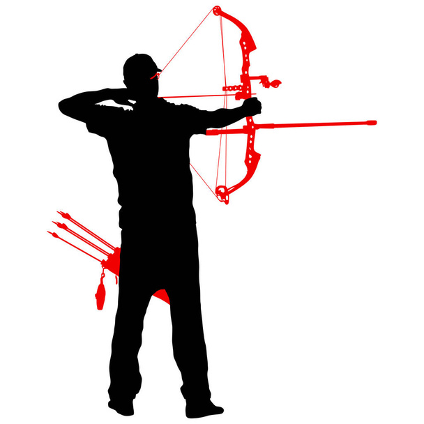 Silueta atractiva arquero macho doblando un arco y apuntando en el objetivo
 - Vector, imagen