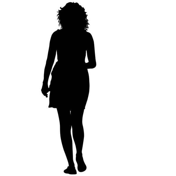 Černá silueta ženy stojící, lidé na bílém pozadí - Vektor, obrázek