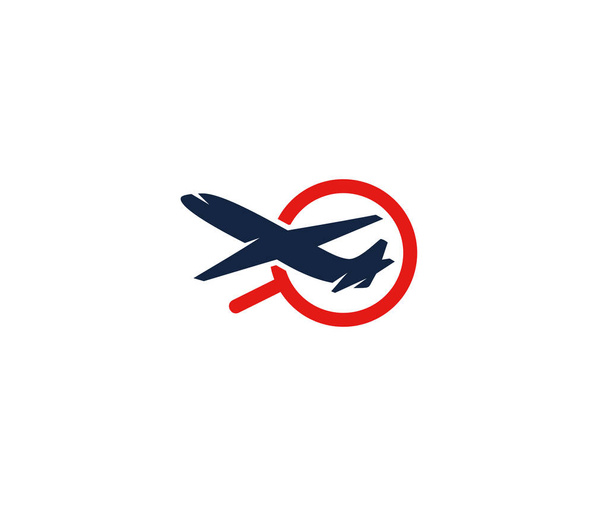 Uçak ve Büyüteç logo şablonu. Uçuşlar için arama ve uçuşlar vektör tasarım. Hava iletişim illüstrasyon - Vektör, Görsel