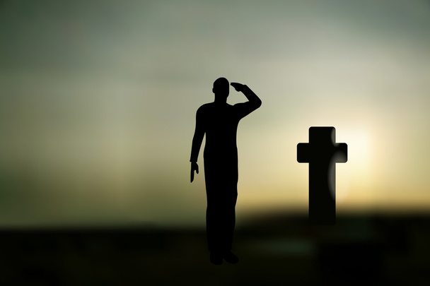 Silhouette d'un soldat saluant - Vecteur, image