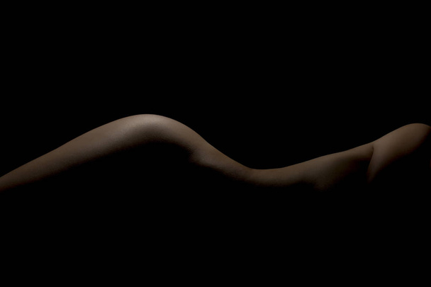 身体の部分は、黒の背景に分離された裸の女性のシルエット - 写真・画像
