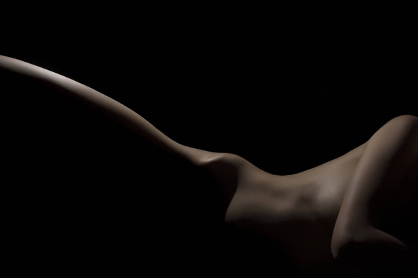 Silhouette of a body part , nude woman isolated on black background - Zdjęcie, obraz