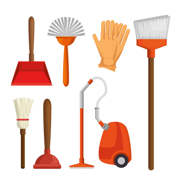 colorido conjunto de suministros de limpieza
  - Vector, imagen
