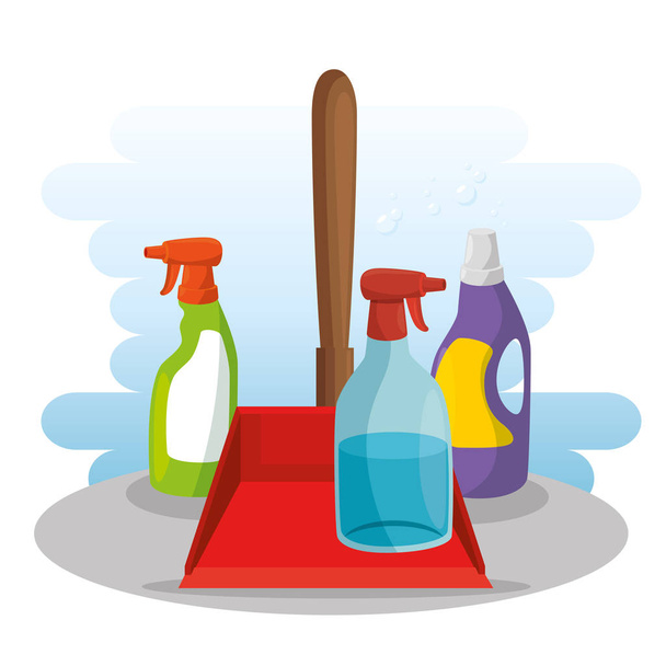 cleaning supplies with spray soap dustpan - Vektori, kuva