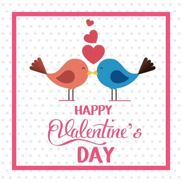 happy valentines card with cute bird couple in love - Vecteur, image