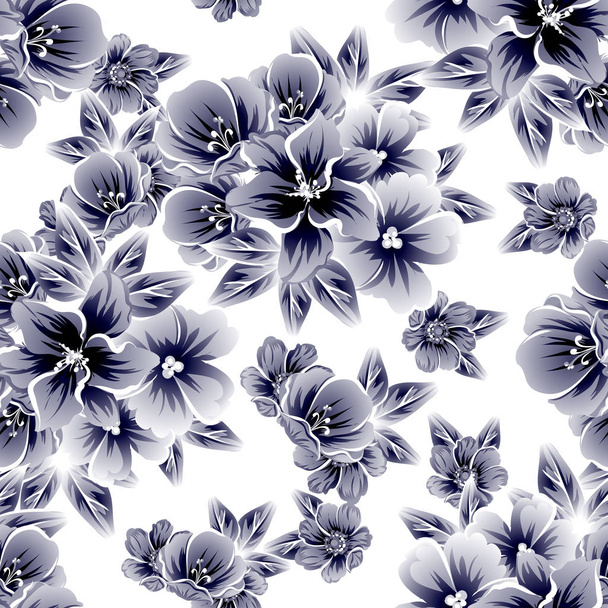 Seamless vintage style ornate flower pattern. Floral elements in contour - Vector, afbeelding