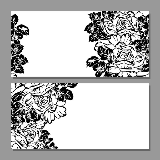 Vintage style ornate flower wedding card. Floral elements in contour - Διάνυσμα, εικόνα