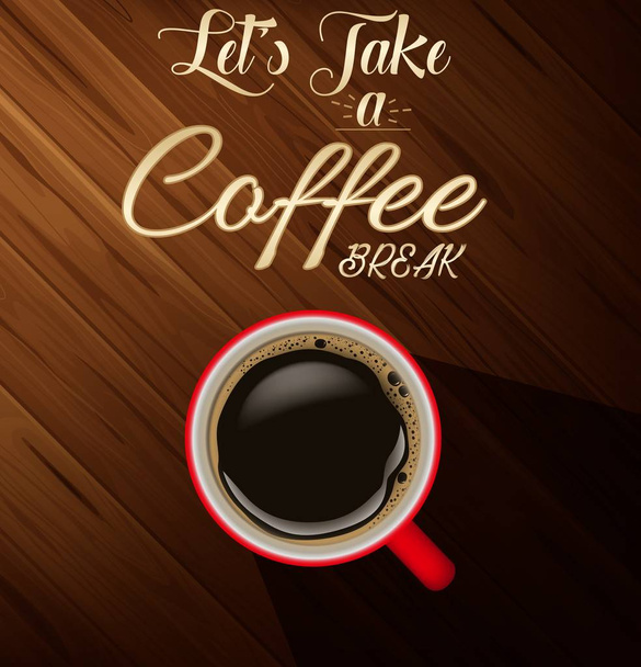 ウッド テクスチャ背景のコーヒー カップのベクトル イラスト - ベクター画像
