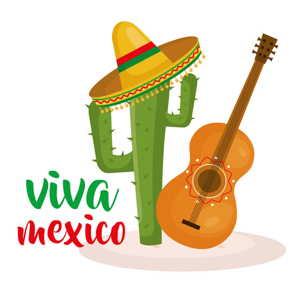 ギターとサボテンのメキシコ文化 - ベクター画像