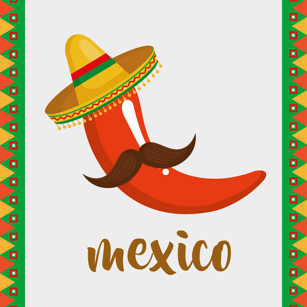 Chillipfeffer mit Schnurrbart Charakter mexikanisch - Vektor, Bild