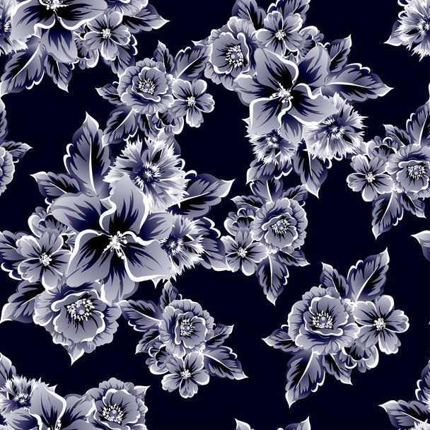 Seamless vintage style ornate flower pattern. Floral elements in contour - Vektor, obrázek