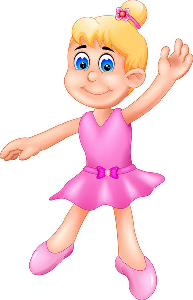 cute Ballerina cartoon in action with smile and waving - Vector, Image