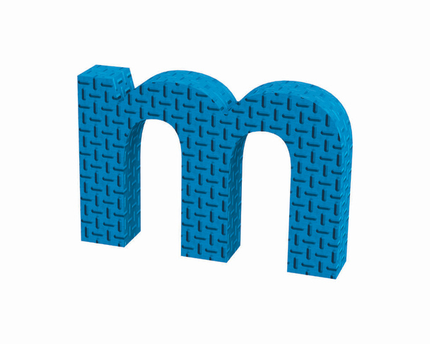 Lettertype Plastic blauwe treadplate kleine letters m renderen - Foto, afbeelding