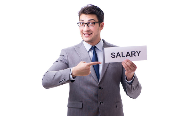 Бизнесмен просит повышения зарплаты изолирован на белом бэкгро - Фото, изображение