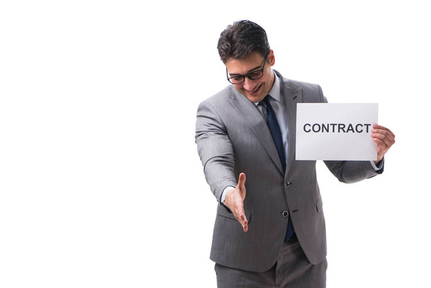 Empresario en contrato de trabajo concepto aislado en blanco bac - Foto, Imagen