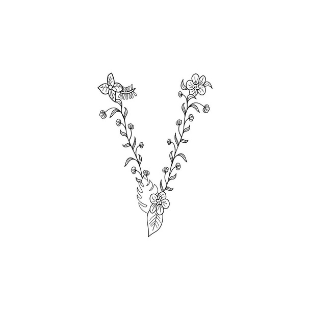 Letter V floral ornament - Вектор,изображение