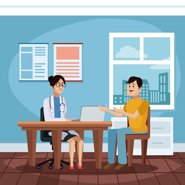 Paziente a cartoni animati medici ufficio
 - Vettoriali, immagini
