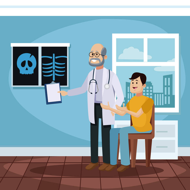 Patient at doctors office cartoon - Vector, Image