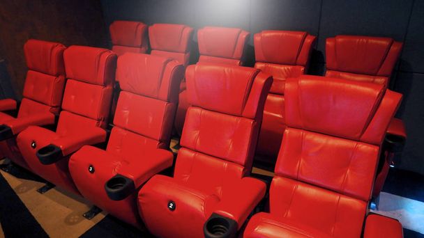 Red color leather movie theater cinema seat chairs. - Photo, Image