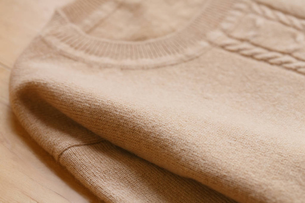 Beautiful, luxurious, knitted sweater in beige, autumn, winter, warm. - Фото, зображення