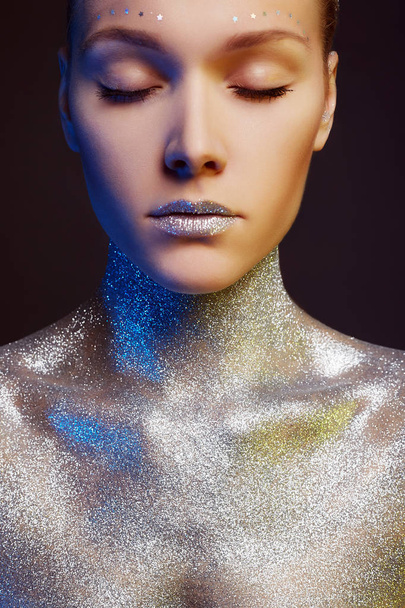 Portrait of Beautiful young Woman in Sparkles - Foto, Imagem