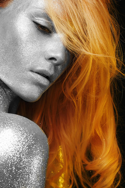 Beautiful Woman with Silver skin - Valokuva, kuva