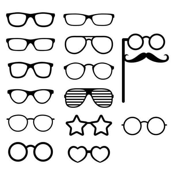 Set of vector glasses. Photo props. Hipster style. Different glasses types. Vector - ベクター画像
