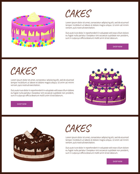 Cakes Variety Page Online Shop Vector Illustration - Vektör, Görsel