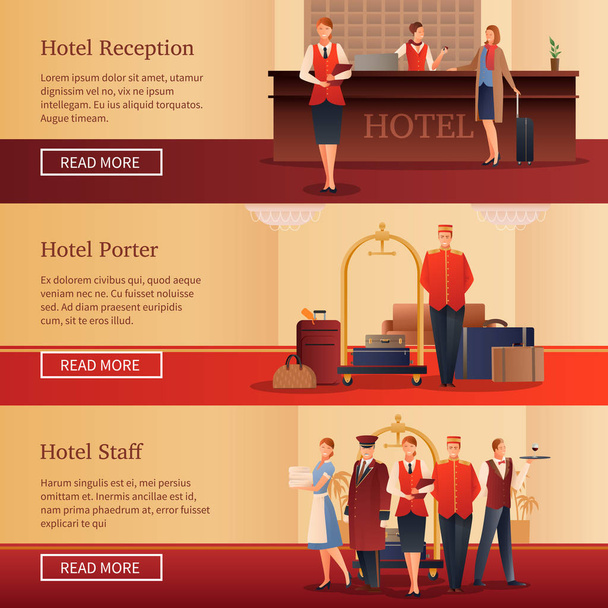 Banners planos do pessoal do hotel
 - Vetor, Imagem