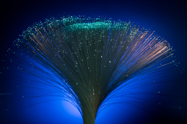 glowing fiber optics on dark blue background - Photo, Image