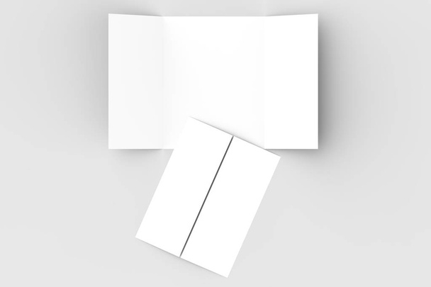 Folleto vertical plegable doble puerta simulan aislado en gris suave
 - Foto, imagen