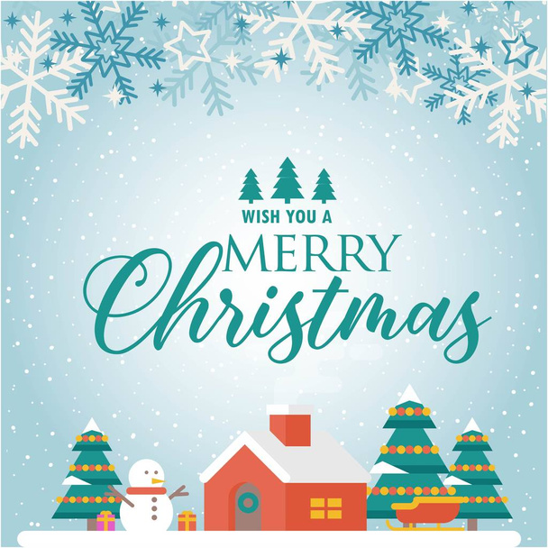 wünsche Ihnen ein frohes Weihnachtsfest zu Hause Schneeflocke blauen Hintergrund Vektor-Bild - Vektor, Bild