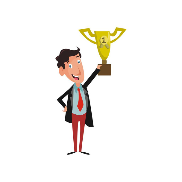 un empresario que está emocionado y ansioso por conseguir un trofeo de éxito
 - Vector, Imagen