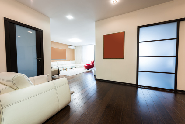 weergave van lege moderne corridor met houten vloer - Foto, afbeelding