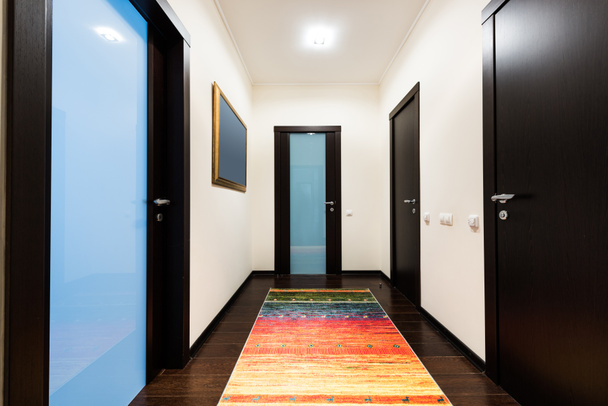 view of corridor with wooden doors in apartment - Photo, Image
