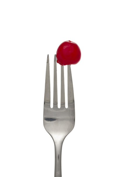 cherry on top of fork - Φωτογραφία, εικόνα