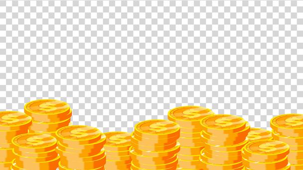 Münzvektor. Golddollar-Münzen. Finanzhaufen, Dollarmünzhaufen. Goldgeld. isoliert auf transparentem Hintergrund flache Abbildung - Vektor, Bild