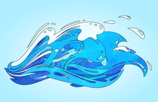 kreslený modré vlny s kapky a stříkance, ilustrace vecrtor - Vektor, obrázek