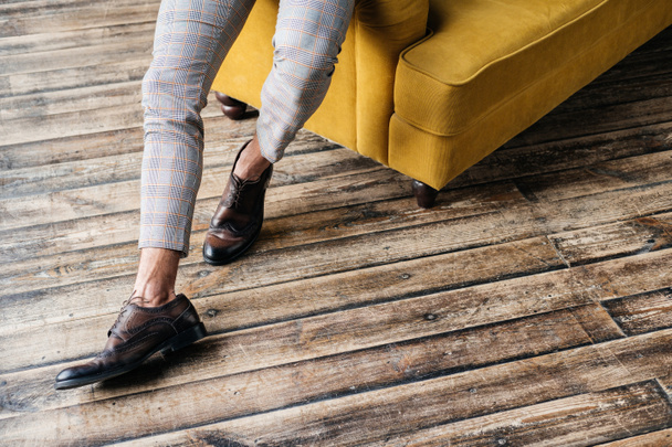 cropped view of elegant stylish man in brogue shoes - Fotoğraf, Görsel