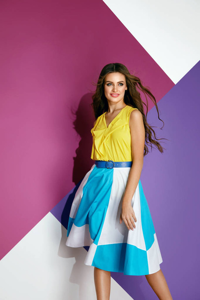 Summer Style. Woman In Colorful Stylish Dress. - Фото, зображення