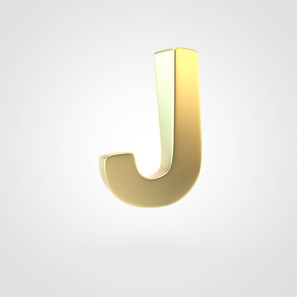 Una lettera dorata J maiuscola. Rendering 3D di font dorato opaco isolato su sfondo bianco
. - Foto, immagini