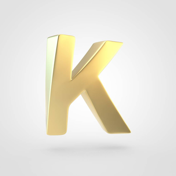 Golden letter k uppercase. 3D rendering of matted golden font isolated on white background. - Fotó, kép