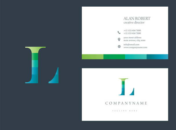 дизайн логотипа многоцветной буквы L, шаблон визитной карточки в синем и зеленом цветах
  - Вектор,изображение
